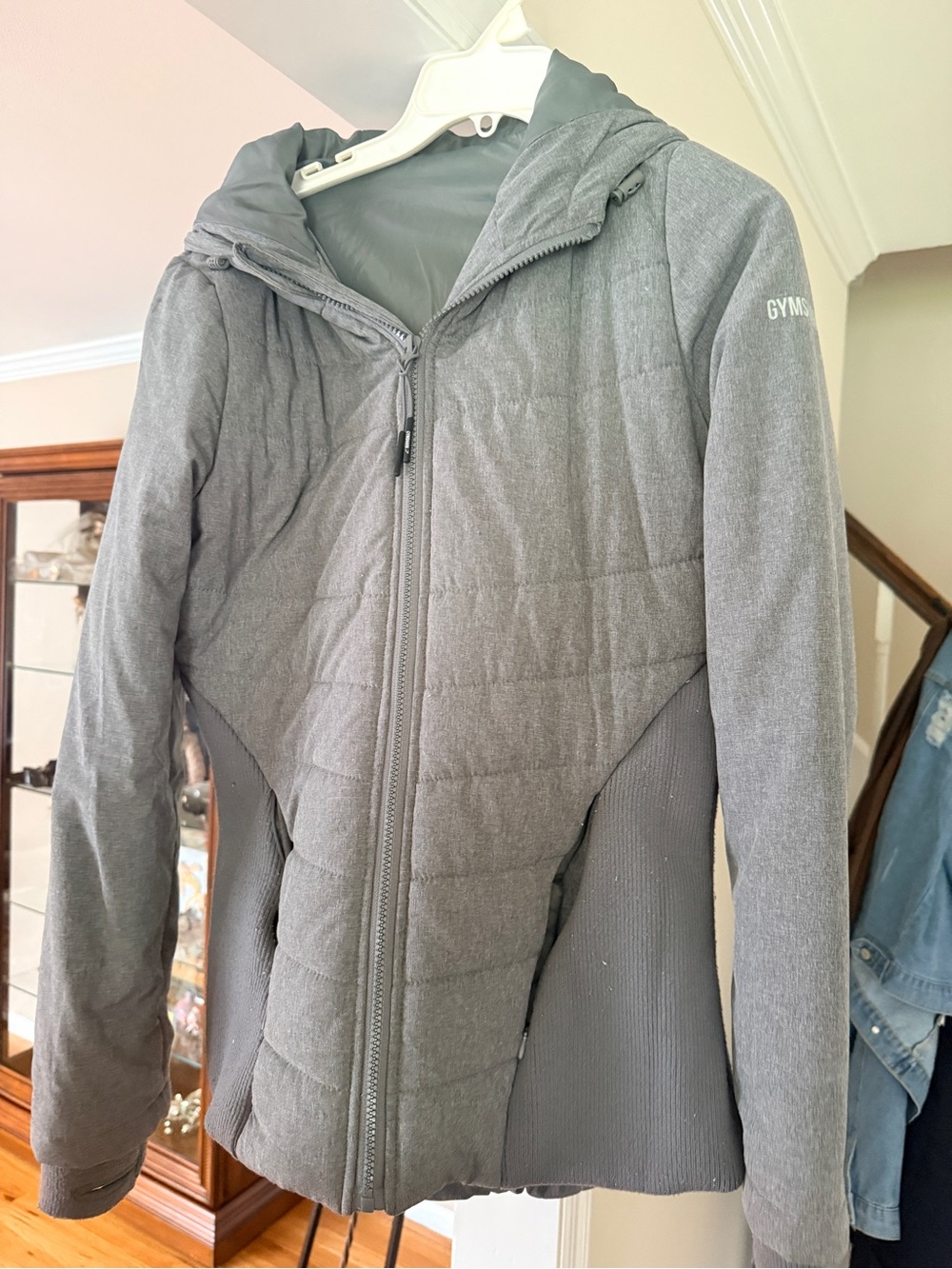 Gymshark Women's Heather Gray Quilted Hooded Puffer Jacket